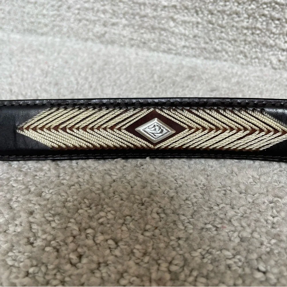 Vintage Cowhide String Design Silvertone Hardware Dark Brown Leather Belt Casual